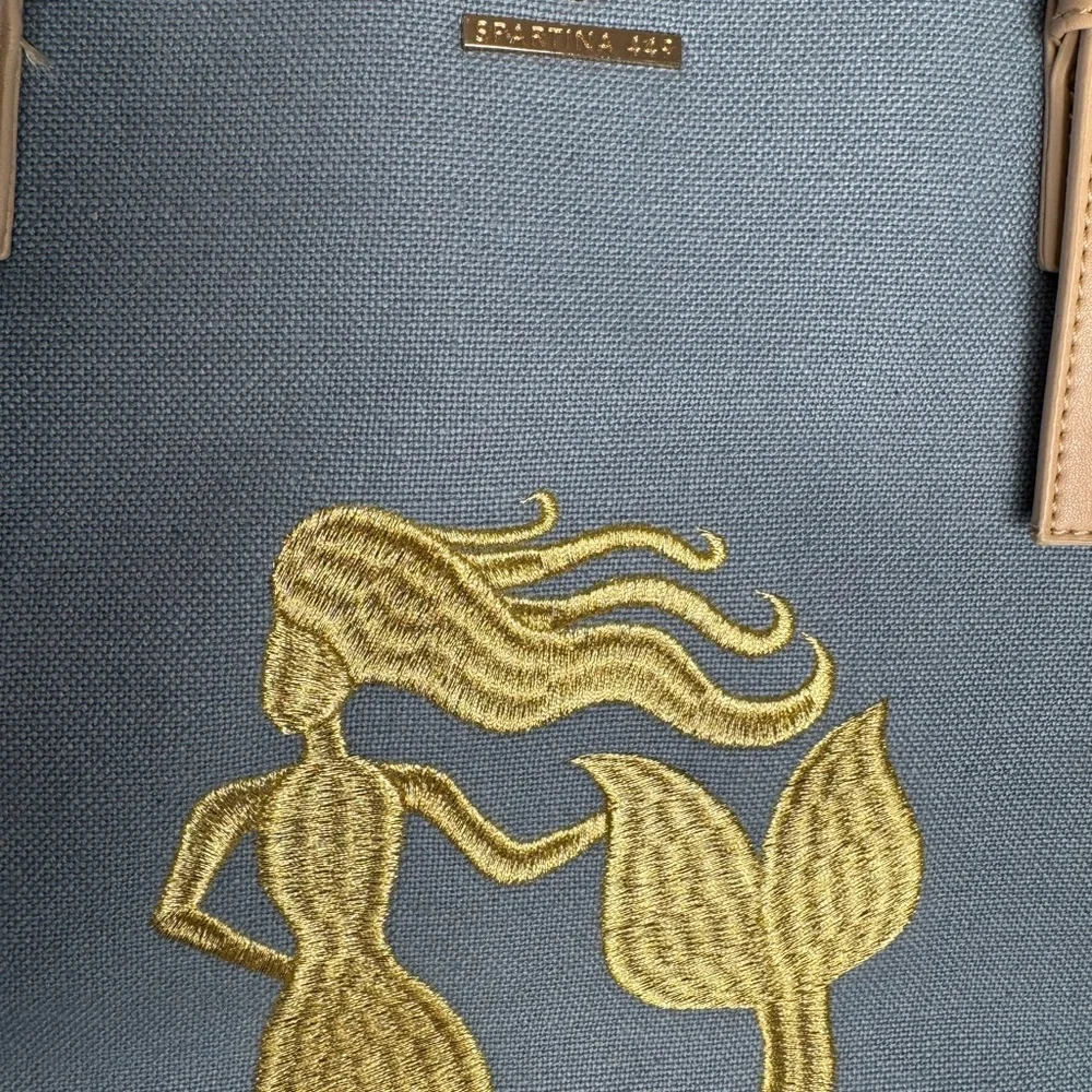 Spartina 449 Blue and Gold Tote with Mermaid Design